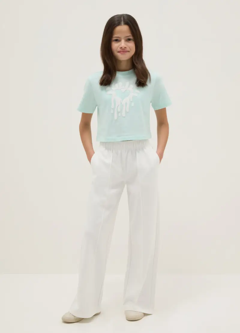 Pantaloni Bianchi Da Ragazza Wide Leg, Bambina, Bianco
