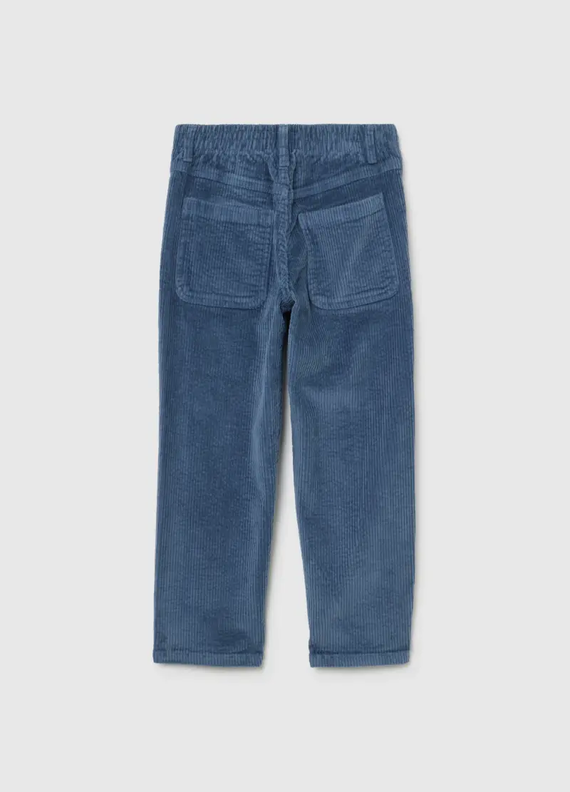 Pantaloni Blu Da Bambino In Misto Cotone A Coste Regular Fit, Blu miniatura 2