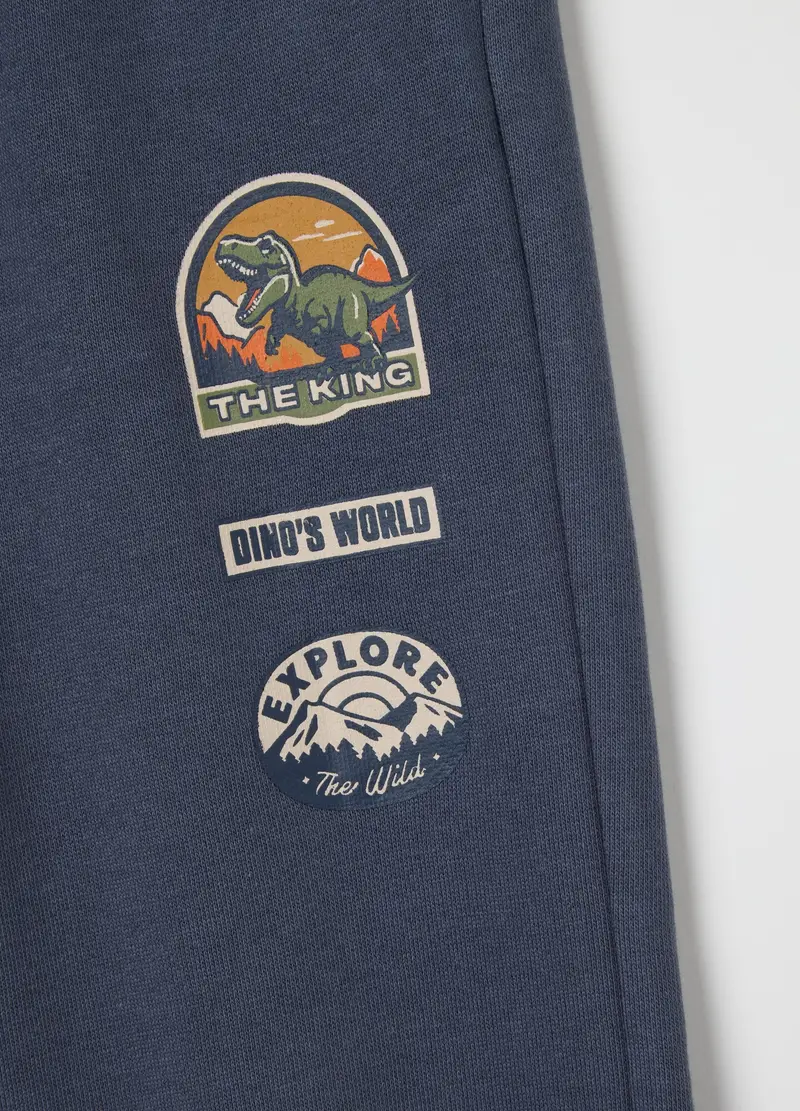 Pantaloni Blu Da Bambino In Puro Cotone Regular Fit Con Stampe, Blu miniatura 3