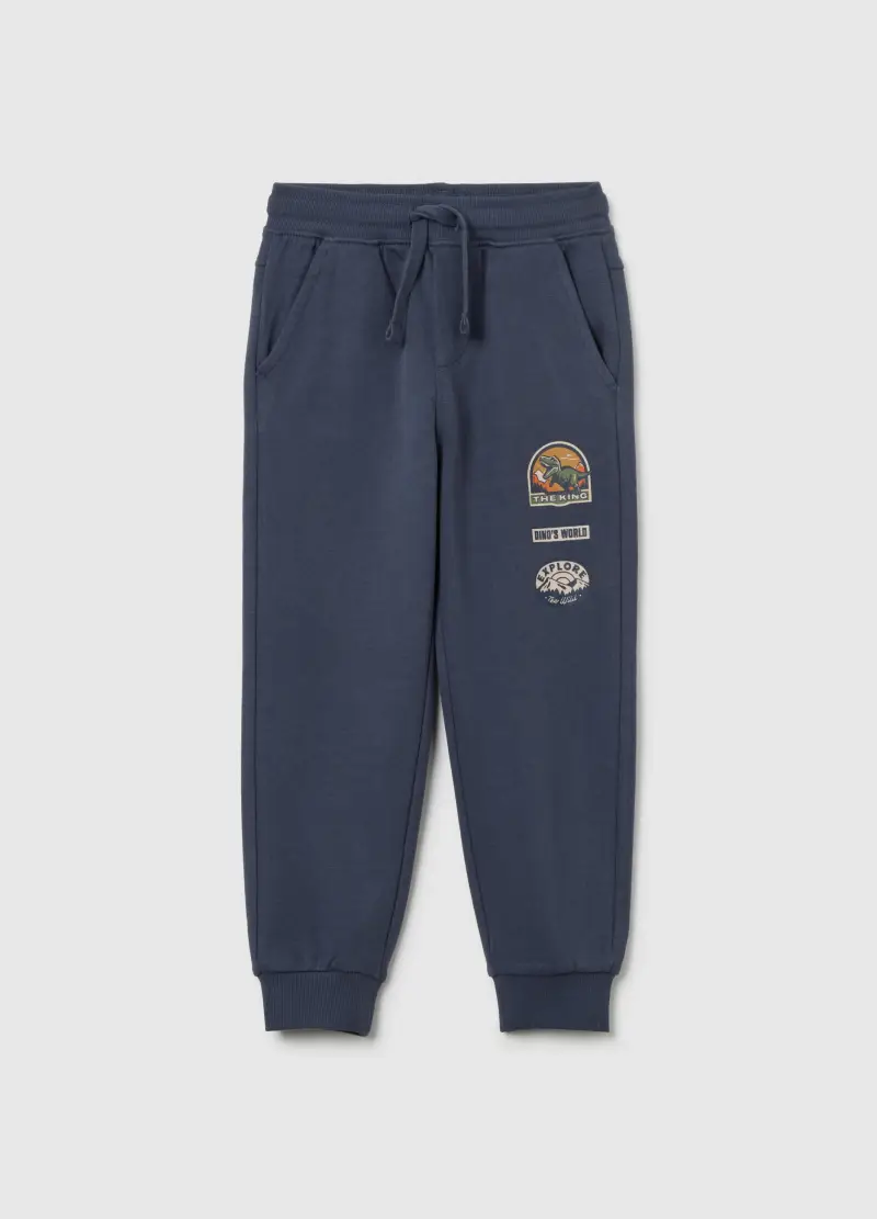 Pantaloni Blu Da Bambino In Puro Cotone Regular Fit Con Stampe, Blu