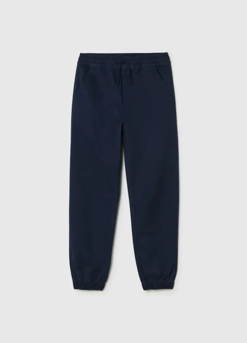 Pantaloni Blu In Cotone Elasticizzato, Bambino, Blu