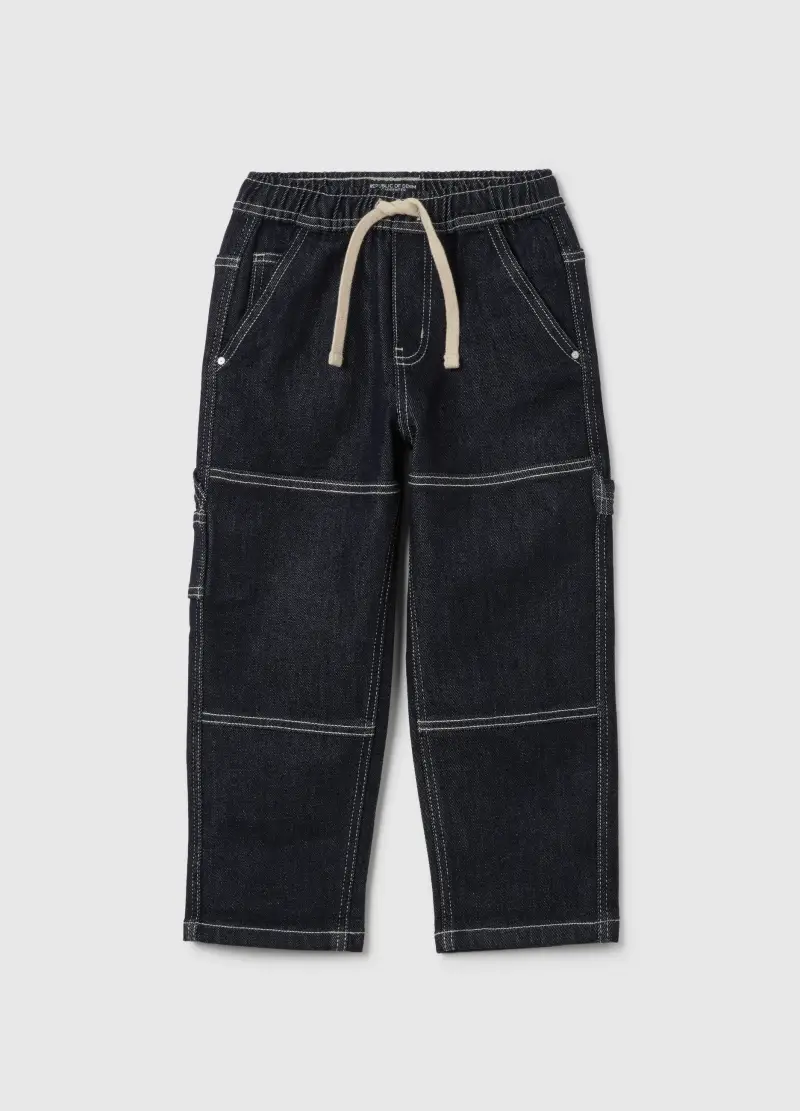 Pantaloni Cargo Da Bambino In Denim Nero Relaxed Fit, Denim