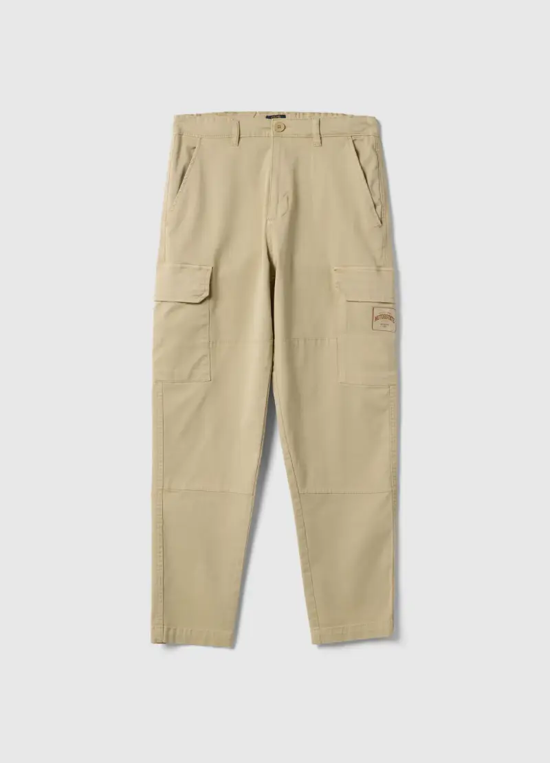 Pantaloni Cargo In Cotone Elasticizzato Beige Da Ragazzo Regular Fit, Bambino, Beige