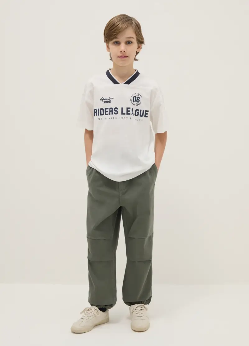 Pantaloni Cargo In Cotone Elasticizzato Verdi Da Ragazzo Regular Fit, Bambino, Verde