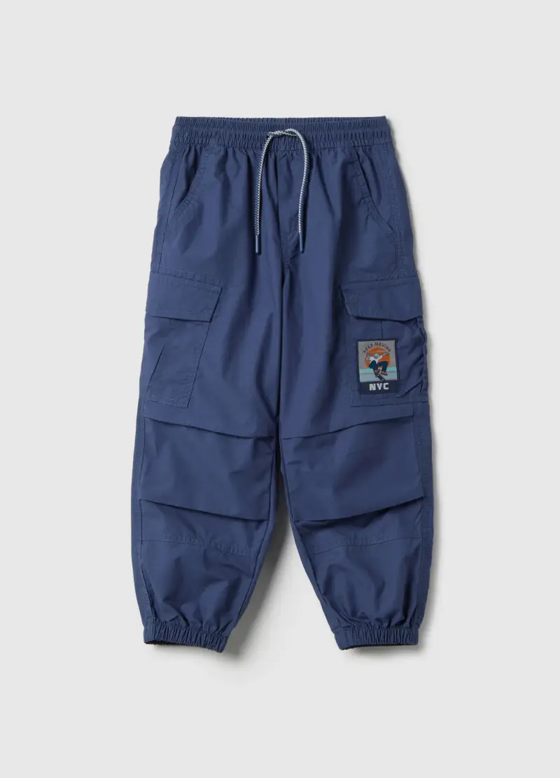 Pantaloni Cargo In Puro Cotone Blu Da Bambino Regular Fit, Blu