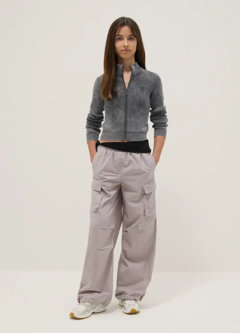 Pantaloni Cargo In Puro Cotone Grigio Da Ragazza Regular Fit, Bambina, Grigio