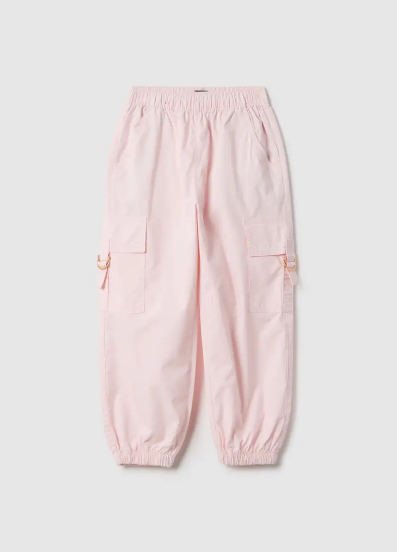 Pantaloni Cargo In Puro Cotone Rosa Da Bambina Regular Fit, Rosa