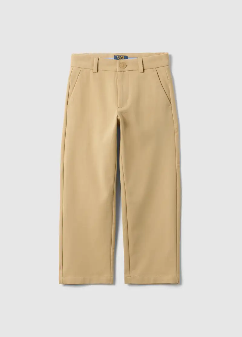 Pantaloni Chino In Cotone Elasticizzato Beige Da Bambino Regular Fit, Beige