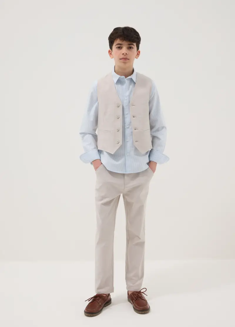 Pantaloni Chino In Cotone Elasticizzato Beige Da Ragazzo Regular Fit, Bambino, Beige