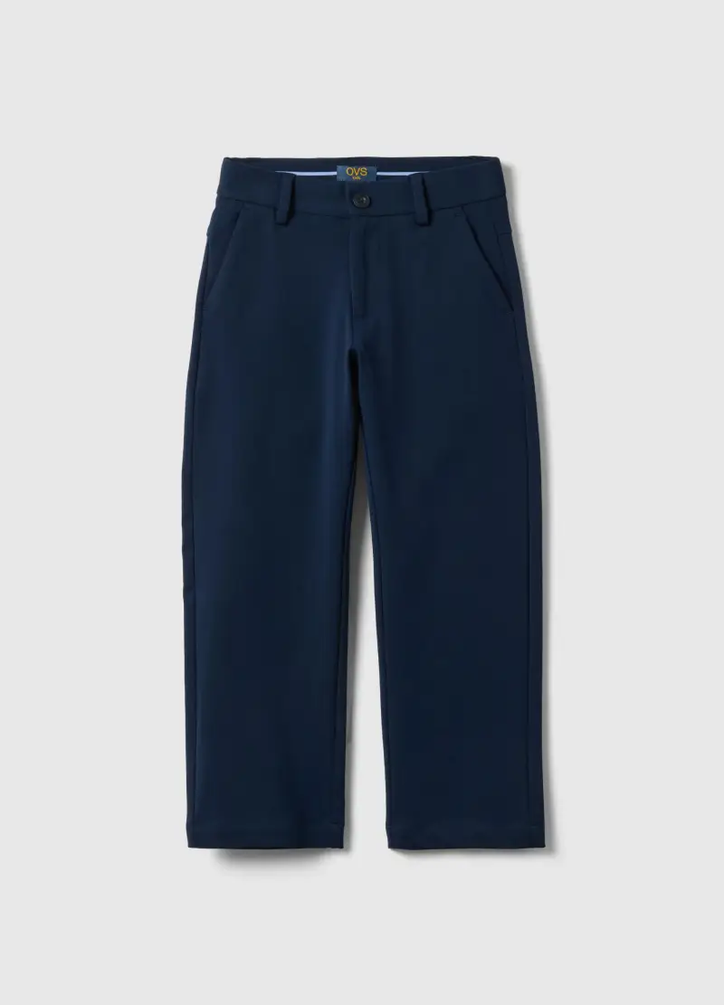 Pantaloni Chino In Cotone Elasticizzato Blu Da Bambino Regular Fit, Blu