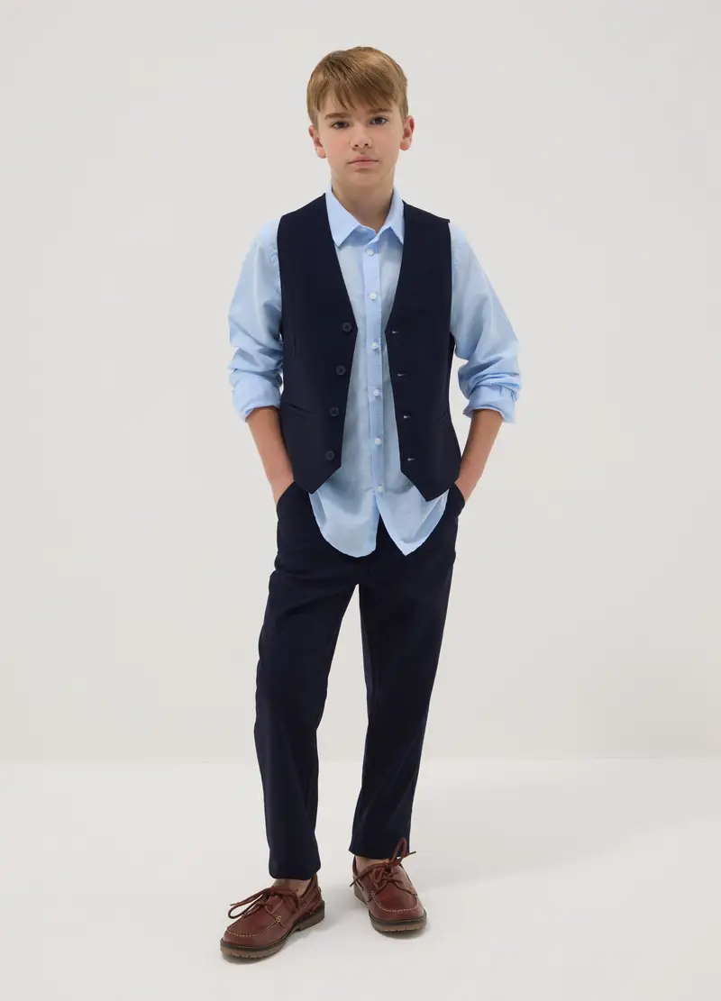 Pantaloni Chino In Cotone Elasticizzato Blu Da Ragazzo Regular Fit, Bambino, Blu