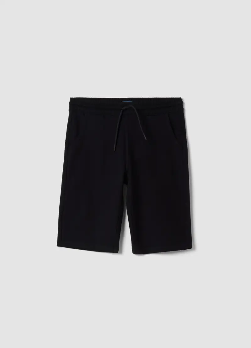 Pantaloni Corti In Misto Cotone Nero Da Ragazzo Comfort Fit, Bambino, Nero