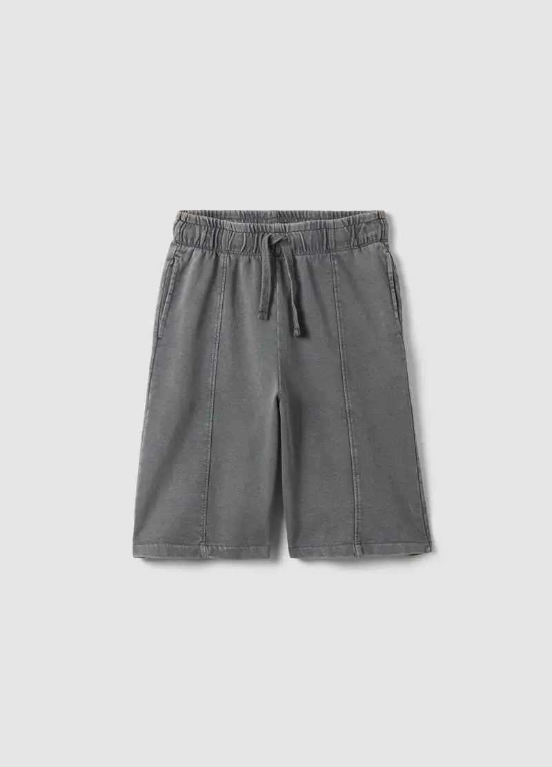 Pantaloni Corti In Puro Cotone Grigio Da Ragazzo Comfort Fit, Bambino, Grigio