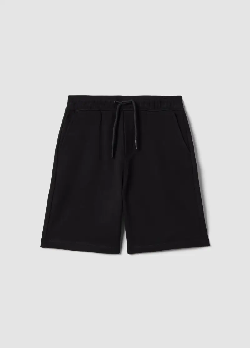 Pantaloni Corti In Puro Cotone Nero Da Bambino Slim Fit, Nero