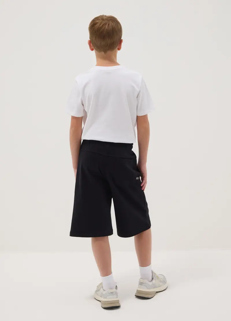 Pantaloni Corti In Puro Cotone Nero Da Ragazzo Relaxed Fit, Bambino, Nero miniatura 3