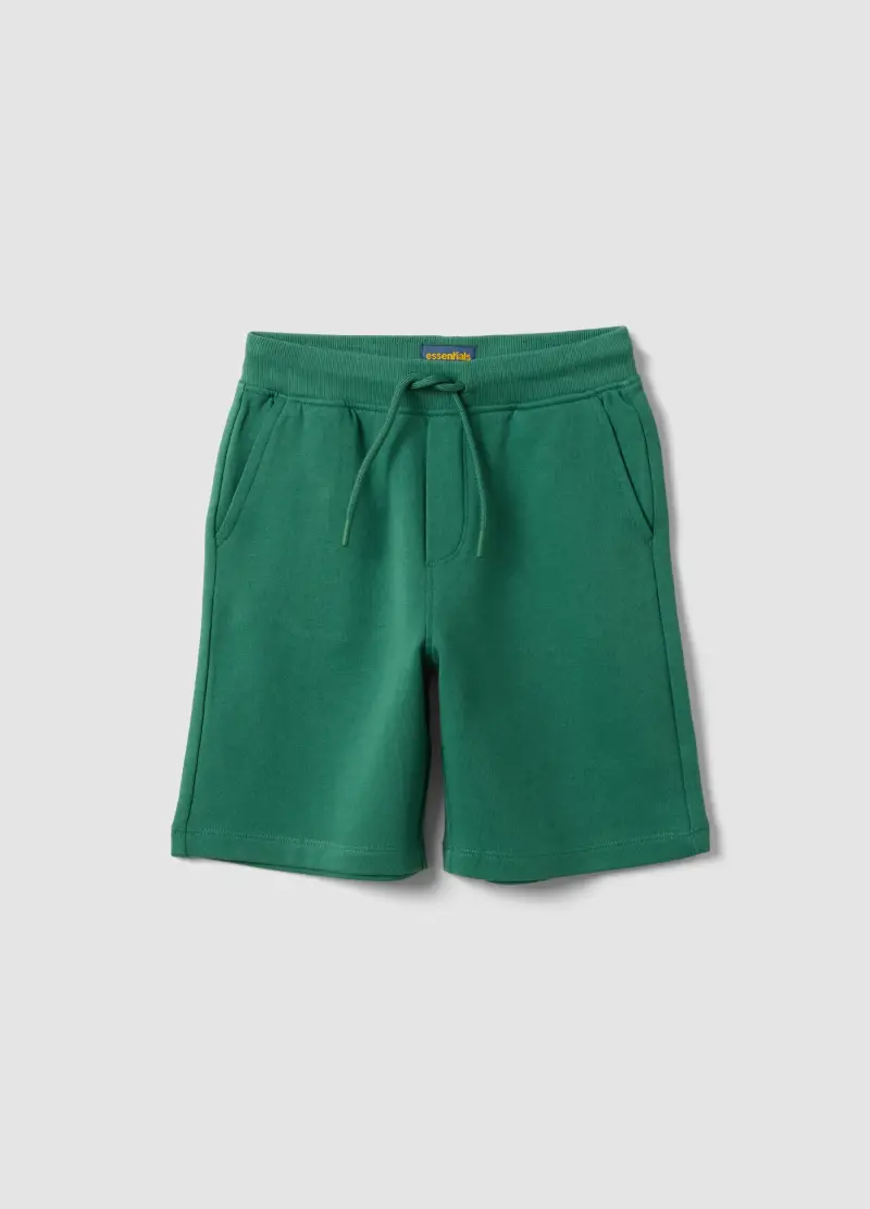Pantaloni Corti In Puro Cotone Verde Da Bambino Slim Fit, Verde