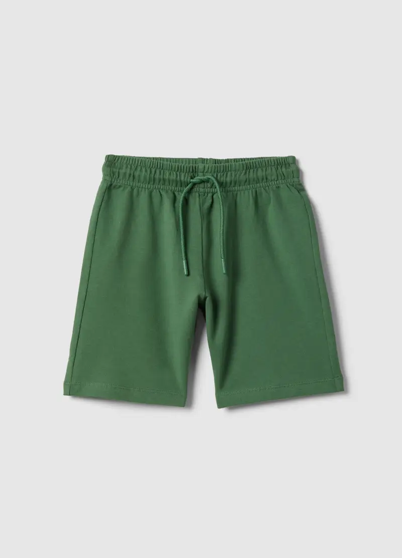 Pantaloni Corti In Puro Cotone Verde Regular Fit Per Bambino, Verde