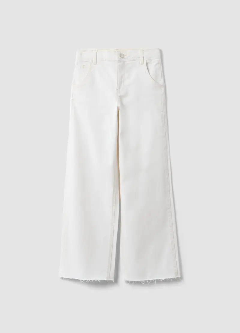 Pantaloni Culotte In Cotone Elasticizzato Bianchi Da Ragazza, Bambina, Bianco