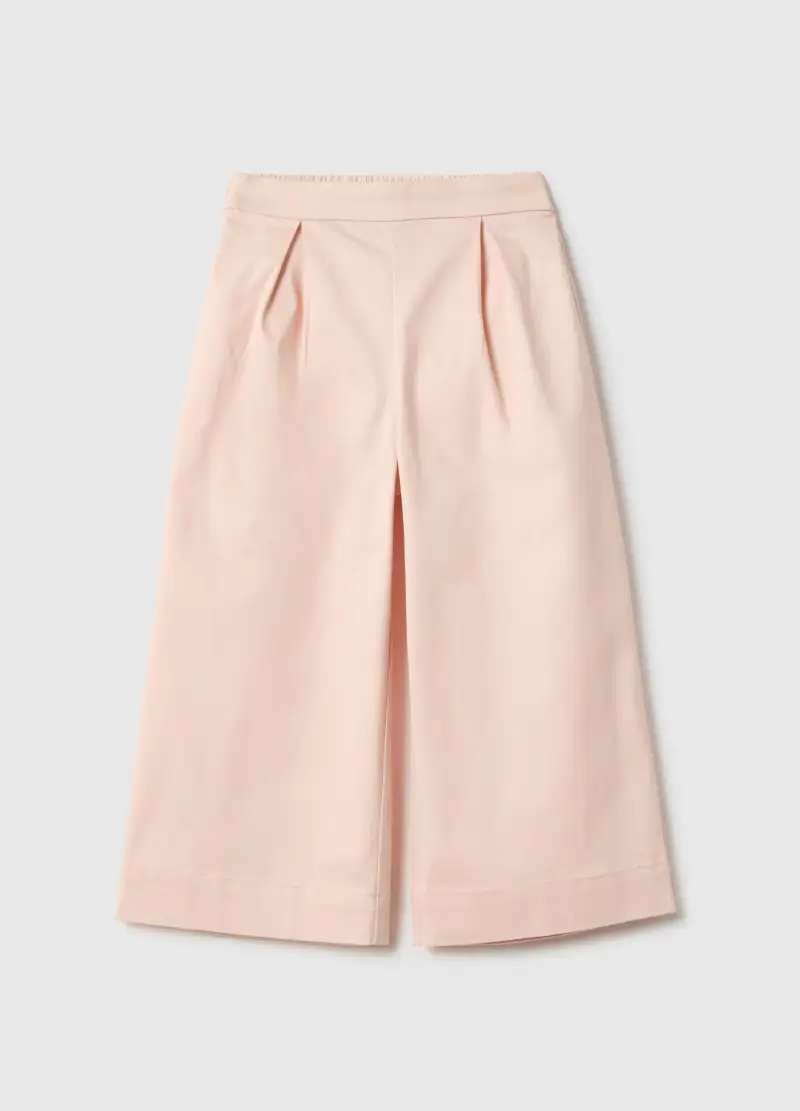 Pantaloni Culotte In Cotone Elasticizzato Rosa Da Bambina Regular Fit, Rosa