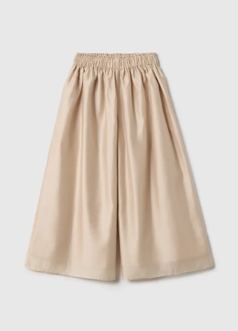 Pantaloni Culotte In Lyocell Beige Da Bambina Relaxed Fit, Beige