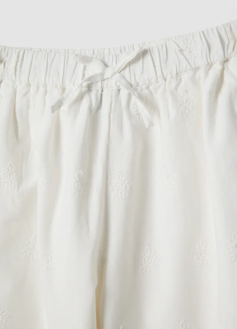 Pantaloni Culotte In Puro Cotone Bianchi Da Bambina Con Ricami, Bianco miniatura 3