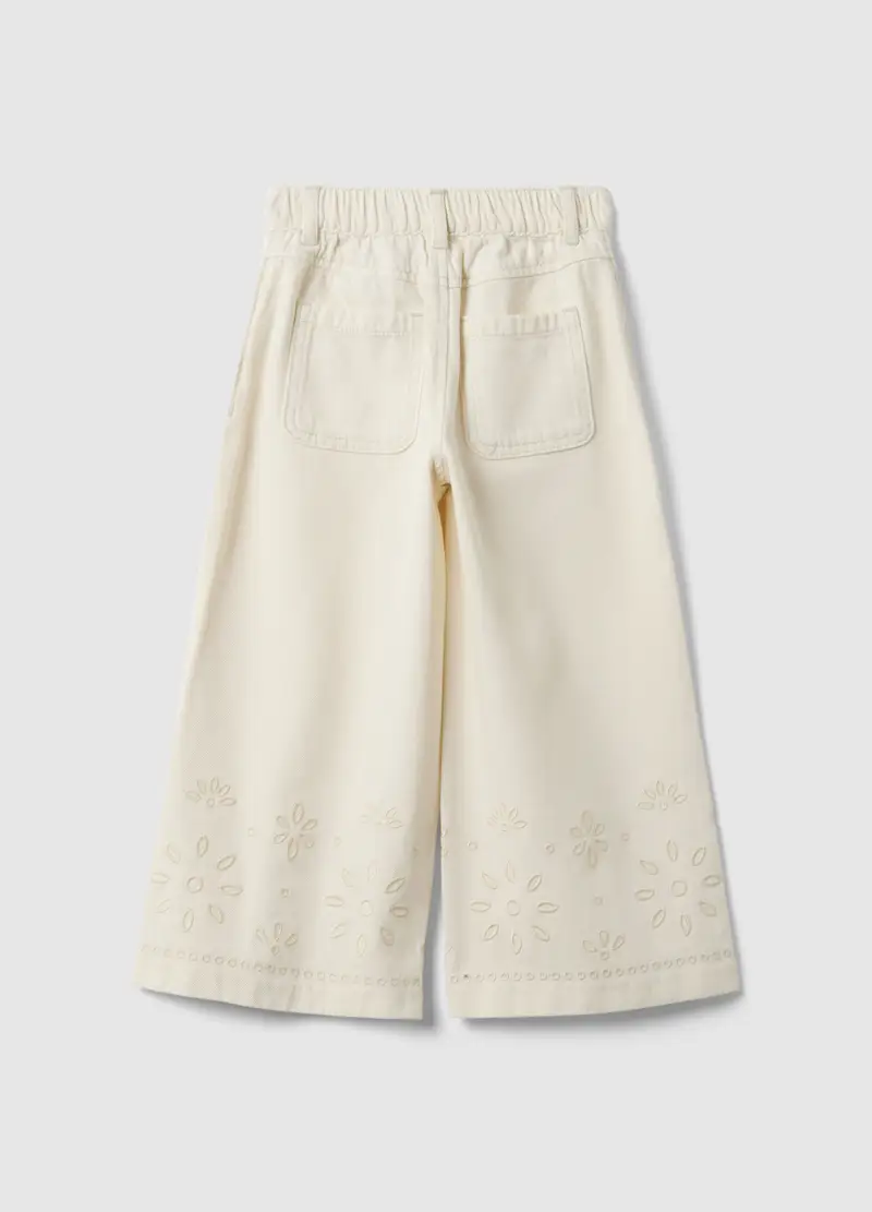 Pantaloni Culotte In Puro Cotone Bianco Da Bambina Con Ricami, Bianco miniatura 2