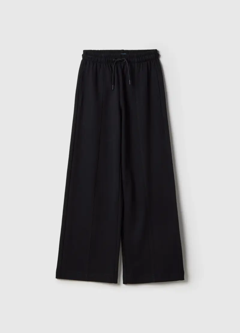 Pantaloni Culotte Neri Da Ragazza In Puro Cotone, Bambina, Nero