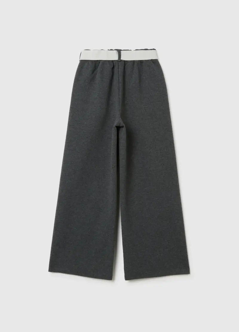 Pantaloni Da Bambina Grigi Regular Fit Con Cintura Bianca, Grigio miniatura 2