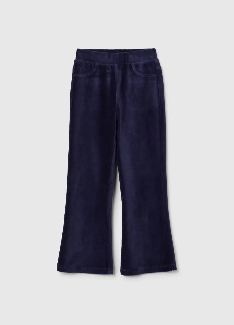Pantaloni Da Bambina In Misto Cotone Blu Flare, Blu