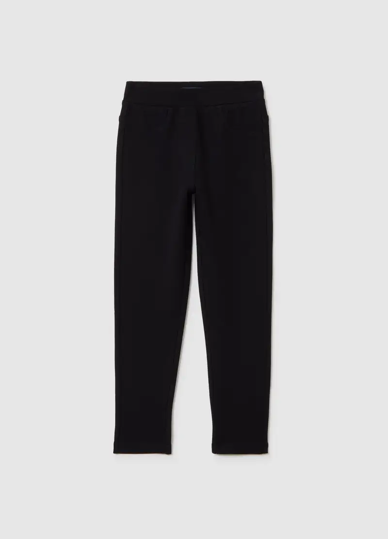 Pantaloni Da Bambina In Misto Cotone Elasticizzato Neri Slim Fit, Nero