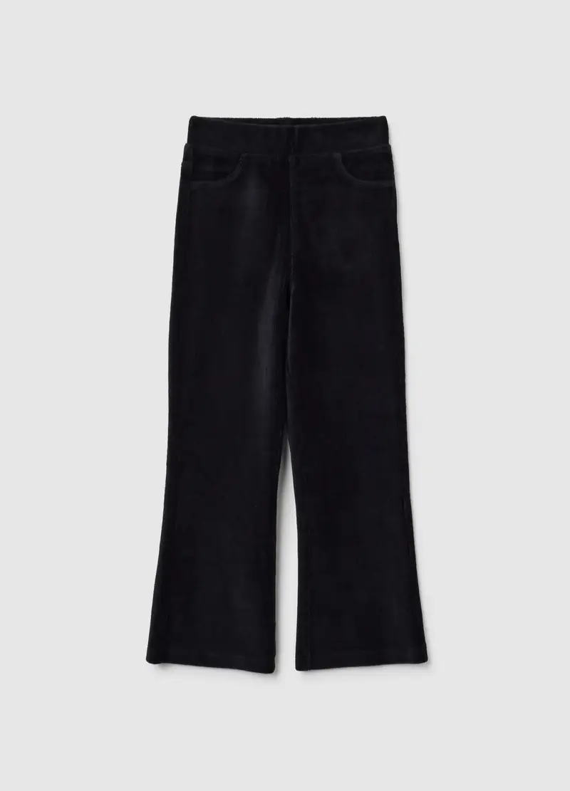 Pantaloni Da Bambina In Misto Cotone Nero Flare, Nero