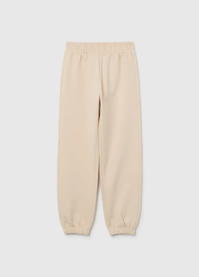 Pantaloni Da Bambina In Puro Cotone Beige Regular Fit, Beige