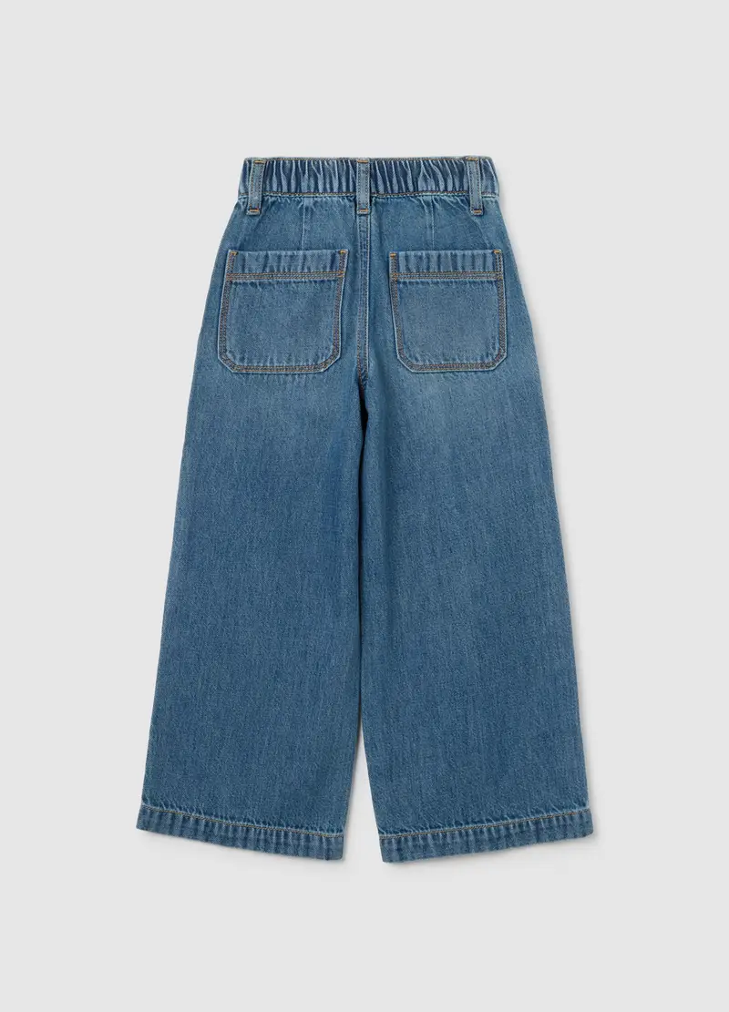 Pantaloni Da Bambina In Puro Cotone Denim A Gamba Larga, Denim miniatura 2
