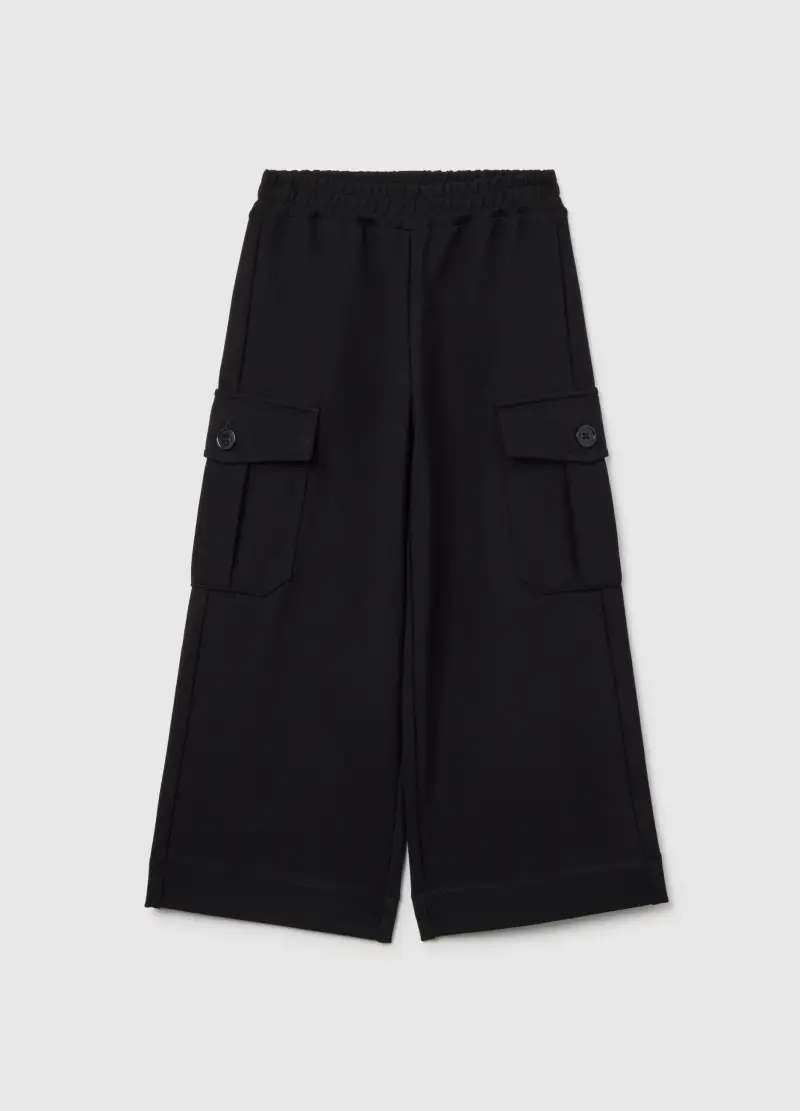 Pantaloni Da Bambina Neri Wide Leg, Nero