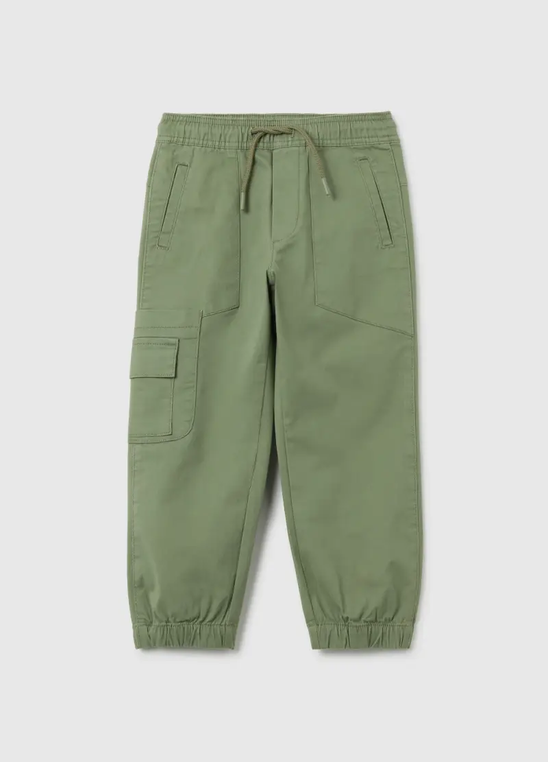 Pantaloni Da Bambino In Cotone Elasticizzato Verde, Verde