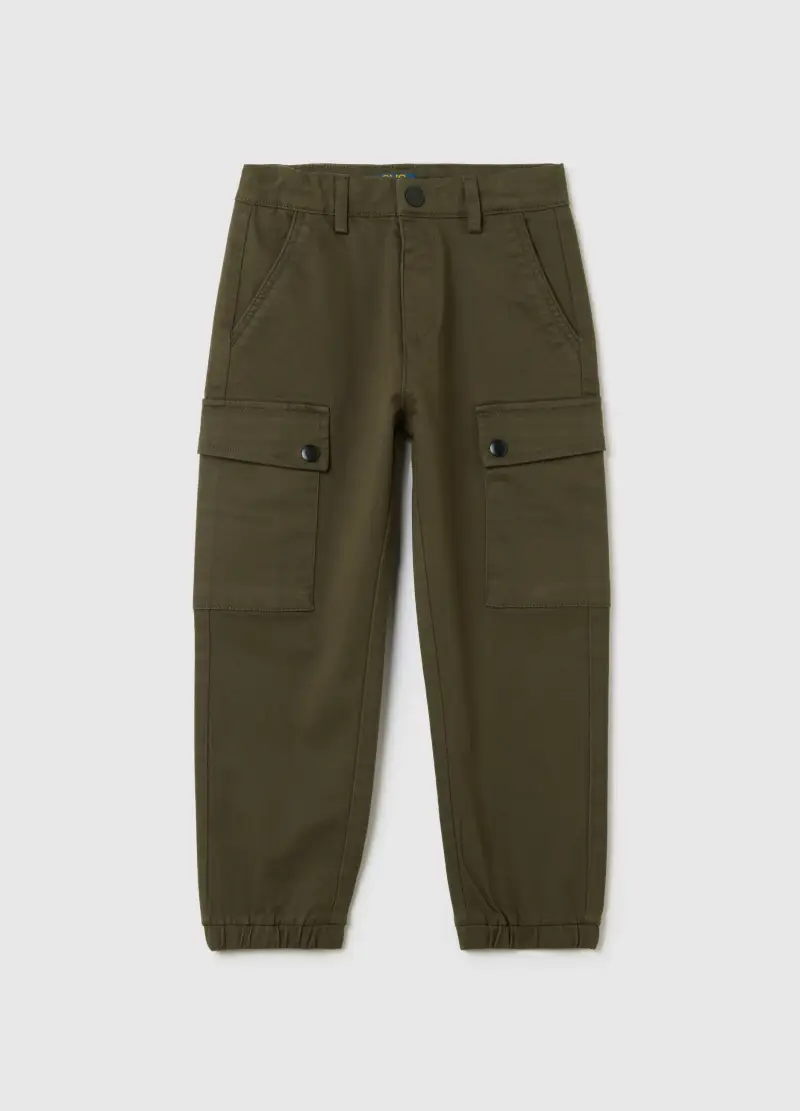 Pantaloni Da Bambino In Misto Cotone Elasticizzato Verdi, Verde
