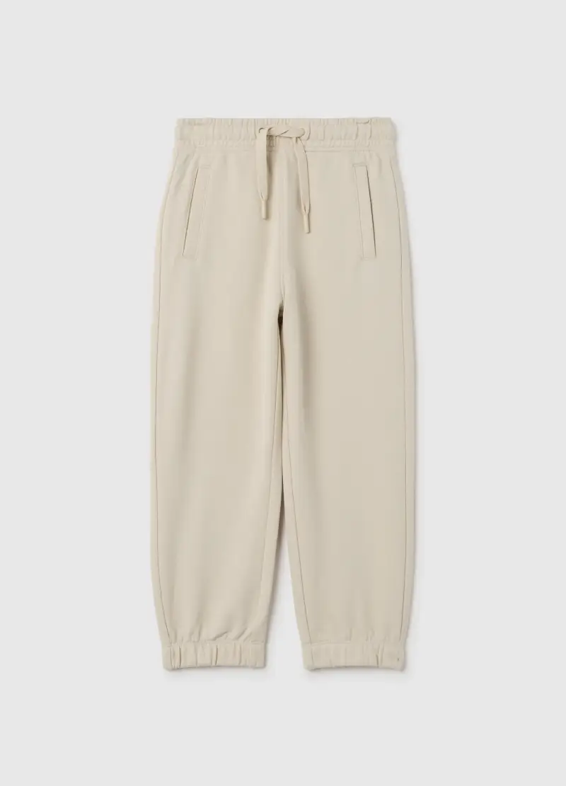 Pantaloni Da Bambino In Puro Cotone Beige Regular Fit, Beige