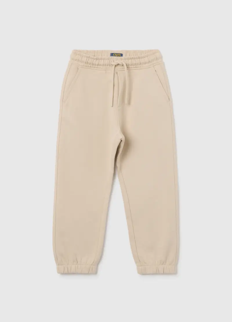 Pantaloni Da Bambino In Puro Cotone Beige Regular Fit, Beige