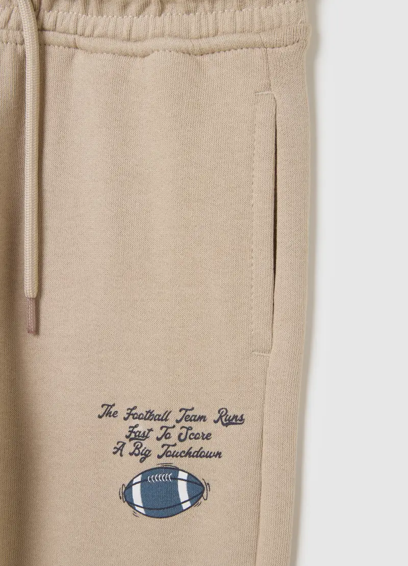 Pantaloni Da Bambino In Puro Cotone Beige Regular Fit Con Stampa, Beige miniatura 3