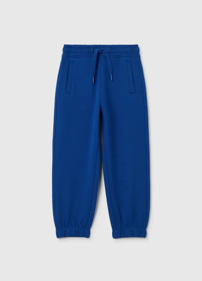 Pantaloni Da Bambino In Puro Cotone Blu Regular Fit, Blu