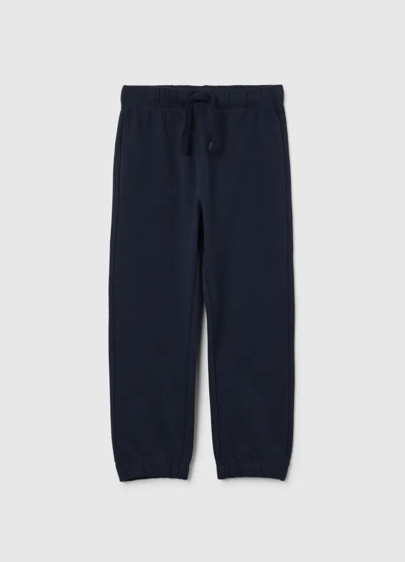 Pantaloni Da Bambino In Puro Cotone Blu Regular Fit, Blu