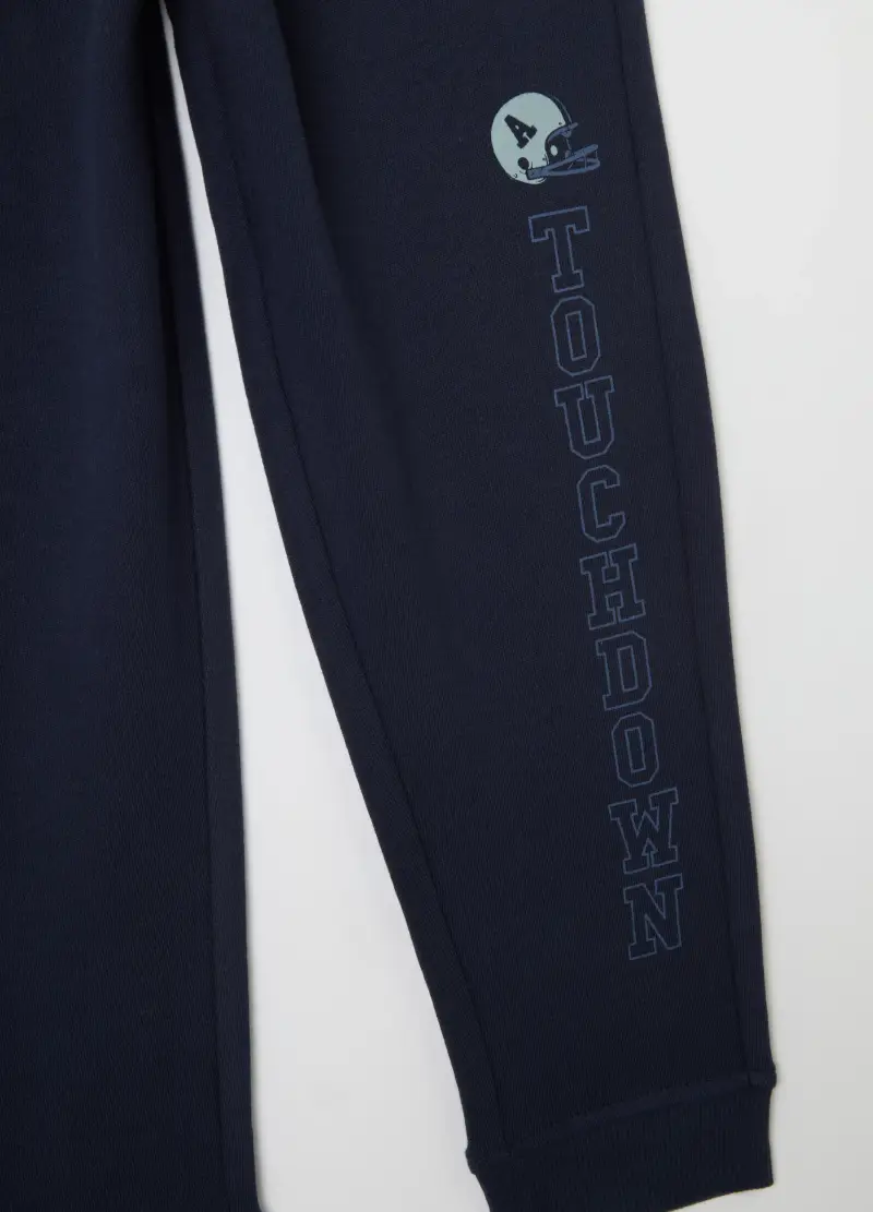 Pantaloni Da Bambino In Puro Cotone Blu Regular Fit Con Stampa, Blu miniatura 3