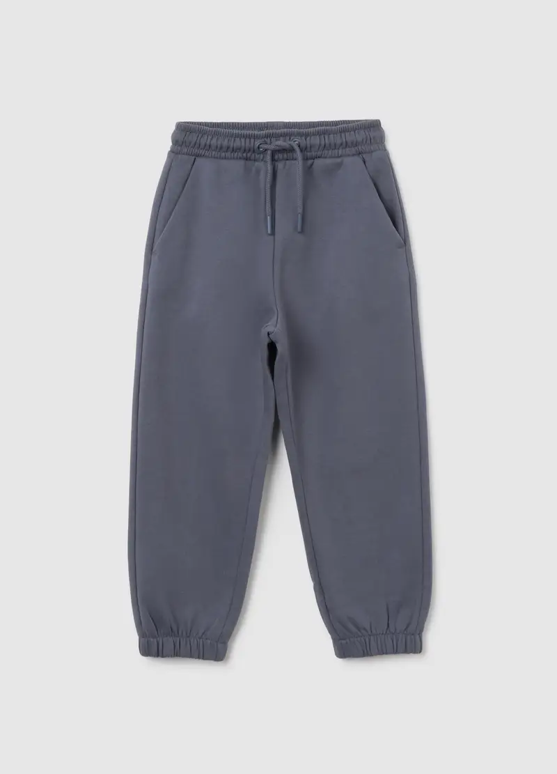 Pantaloni Da Bambino In Puro Cotone Blu Regular Fit Con Vita Elasticizzata, Blu