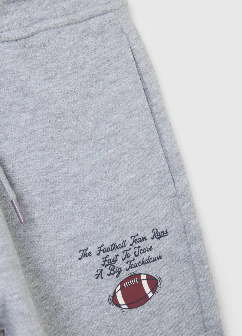 Pantaloni Da Bambino In Puro Cotone Grigi Regular Fit Con Stampa, Grigio miniatura 3