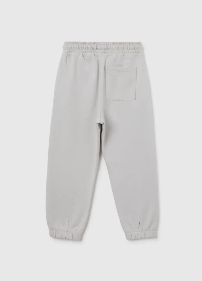 Pantaloni Da Bambino In Puro Cotone Grigi Regular Fit Con Vita Elasticizzata, Grigio miniatura 2