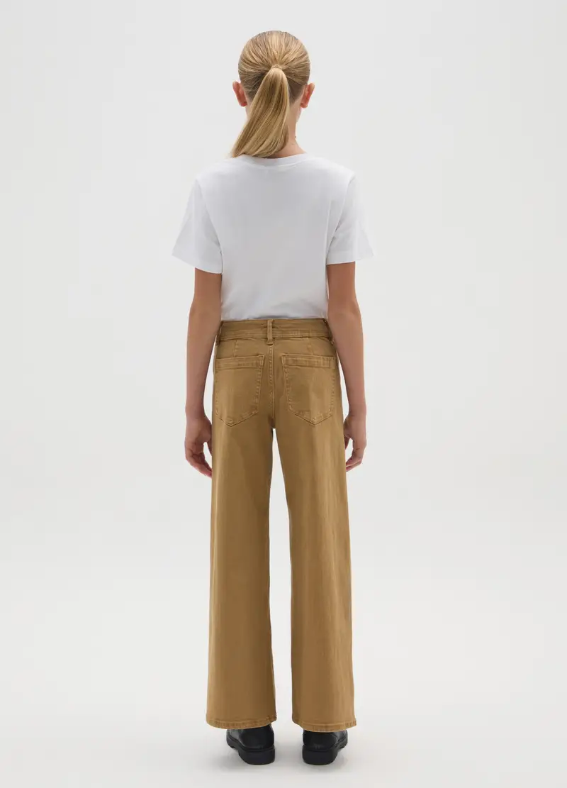 Pantaloni Da Ragazza In Cotone Elasticizzato Marroni A Gamba Larga, Bambina, Marrone miniatura 2