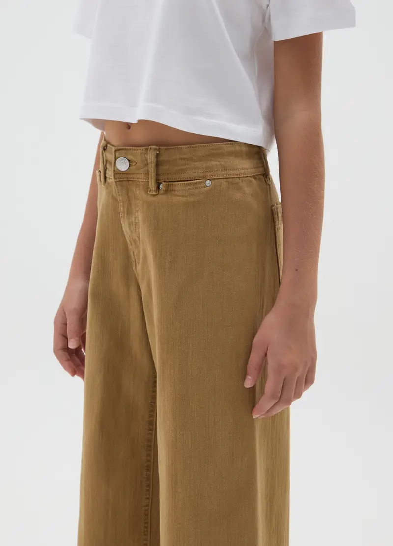 Pantaloni Da Ragazza In Cotone Elasticizzato Marroni A Gamba Larga, Bambina, Marrone miniatura 3