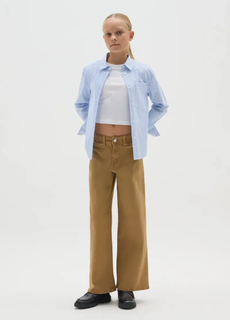 Pantaloni Da Ragazza In Cotone Elasticizzato Marroni A Gamba Larga, Bambina, Marrone