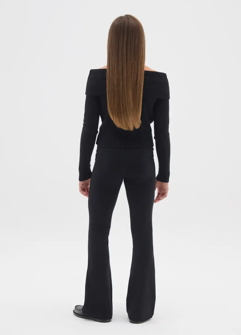 Pantaloni Da Ragazza In Misto Cotone Nero Flare, Bambina, Nero miniatura 2