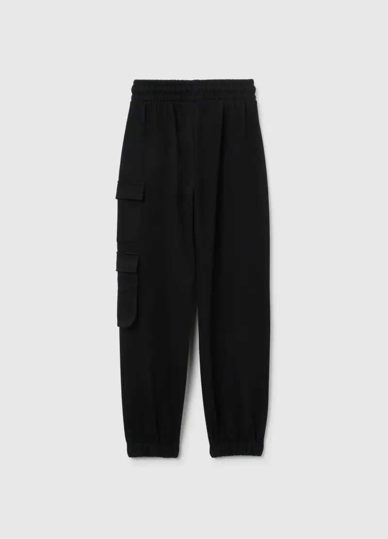 Pantaloni Da Ragazza In Misto Cotone Nero Regular Fit E Tasche Cargo, Bambina, Nero miniatura 2